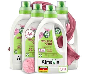 AlmaWin Detergente de lana y seda [4 x 750 ml - 200 cargas] con aroma a lavanda para una limpieza suave de fibras naturales - Detergente de seda y lana aplicable a 20 - 40 °C - detergente suave