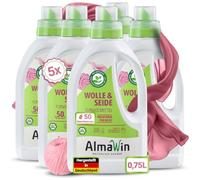 AlmaWin® Detergente de lana y seda [5 x 750 ml - 250 cargas] con aroma a lavanda para una limpieza suave de fibras naturales - Detergente de seda y lana aplicable a 20 - 40 °C - detergente suave