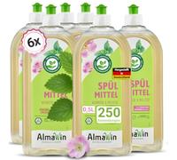 AlmaWin® Detergente ecológico para lavavajillas [6 x 500 ml] con aroma a rosa silvestre y melisa, potente detergente líquido para lavavajillas con alto poder desengrasante, jabón vegano, concentrado