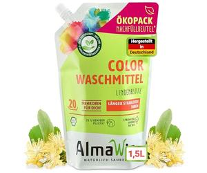 AlmaWin® Detergente líquido de color, 1,5 l, 20 cargas, aroma de flor de tilo para una pureza radiante, detergente orgánico para 30 - 60 °, detergente líquido vegano en paquete ecológico