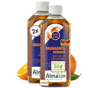 AlmaWin® Limpiador de aceite de naranja extra fuerte [2 x 500 ml], limpiador especial - vegano | limpiador concentrado de aceite de naranja - limpiador multiusos y desengrase contra grasa, aceite y