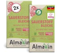AlmaWin® Polvo blanqueador de oxígeno [2 x 400 g] - Sal para manchas a partir de 30 °C - vegano | blanqueador de oxígeno activo contra manchas, olores y decoloración, para ropa blanca, desagüe