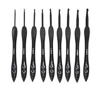 Almeigrity 9pcs Crochet Hooks Set 2.0 to 6.0mm Ergonomic Handle Reduce Cramps Aluminum Crochet Hook for Crochet Lovers Black