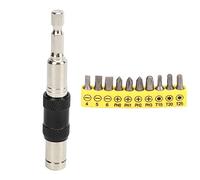 Almeigrity Mini llave de tubo multiángulo 10 en 1 juego de destornilladores de liberación rápida de 6,35 mm con 10 brocas para reparación manual de herramientas de bricolaje (Plata Negro)