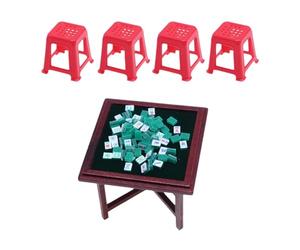Almencla 1 Juego de Mahjong Miniatura Juego de Mesa Sillas Mobiliario de Madera Artesanal para Casa de Muñecas Diseño Detallado Adecuado para Decoración Escena, Silla de Mesa
