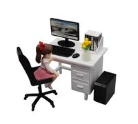 Almencla 1 Miniatura Computadora Set Muebles Oficina Simulación Decoración Ornamentación PP Adecuado para Niños Juego Creativo Sala de Estudio Escritorio Estan, Muñeca de Flor Blanca