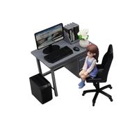 Almencla 1 Miniatura Computadora Set Muebles Oficina Simulación Decoración Ornamentación PP Adecuado para Niños Juego Creativo Sala de Estudio Escritorio Estan, Muñeca de Flores Gris