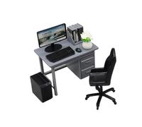 Almencla 1 Miniatura Computadora Set Muebles Oficina Simulación Decoración Ornamentación PP Adecuado para Niños Juego Creativo Sala de Estudio Escritorio Estan, Flor Gris