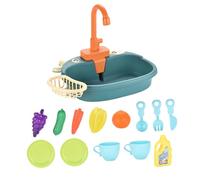 Almencla 16 Piezas Juguetes de Fregadero Cocina para Niños Lavado Realista Simulación con Agua Corriente Accesorios Variados Material PP Adecuado para Juegos S, Azul