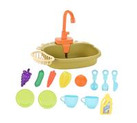 Almencla 16 Piezas Juguetes de Fregadero Cocina para Niños Lavado Realista Simulación con Agua Corriente Accesorios Variados Material PP Adecuado para Juegos S, Verde