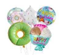 Almencla 5 Piezas Globos Donut Dulces Aluminio Diseño Festivo Material Seguro para Fiestas Infantiles Cumpleaños Reuniones Familiares, Donut Verde, Individual