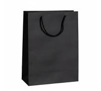 Almencla Bolsa de Papel Bolsa de Compras Bolsa con Asas Bolsa de Mercancía Bolsa de Regalo con Estilo Sobrio y Base Reforzada Lista para Personalización con, Negro, 20-10-28cm