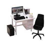 Almencla Muebles para Casa de Muñecas Utilería de Oficina con Ordenador Teclado Mesa Y Silla de Plástico PP Seguro Adecuado para Desarrollo de Habilidades Y E, Escritorio Blanco
