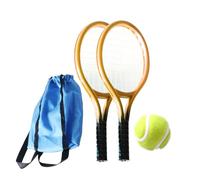 Almencla Racket Miniatura Pelota Accesorios Kit Set Decoración Miniatura Deporte Realismo Función Duradera Adecuado para Coleccionistas de Muñecas Y Actividade, Dorado