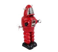 Almencla Robot Robbie Rojo Vintage de HOJALATA, de Cuerda, Que Empieza a VOLVERSE con CHISPAS en