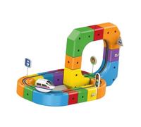 Almencla Set de Tren Eléctrico Cubo Pista 3D Modular Riel Único Bloques Construcción DIY con Puentes Y Bucles 360 con Locomotora USB Duradera Material PP Apren, 51 Piezas