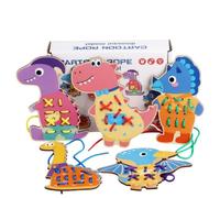Almencla Tablero de Enhebrado Infantil Tablero de Coser Juguete Didáctico de Madera Juego de Cordones Actividad Manual para Habilidades de Enhebrado con, Dinosaurios