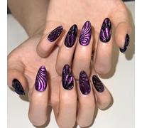 Almendra Uñas Falsas Gatos Prensa De Ojos En Uñas Adhesivos Falsos Artificiales En Diseños De Mariposa Palillo Francés Uña Falsa