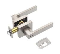 Almevix Manija o Manilla de puerta resistente, Cerradura de puerta Níquel Satinado, Palanca de puerta cuadrada reversible para dormitorio, baño y habitaciones. Tirador (Manilla/Con Seguro, Gris)