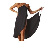 ALMLEU Pareos Playa Grandes Vestido Playero de Tirantes Color Liso, Chal, Bata baño for Mujer, Talla Grande S-5XL(Black,XXL)