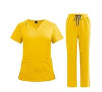 ALMLEU Uniforme Sanitario Mujer Uniforms Women Beauty Salon Manicurists Working Clothes(Yellow,S)