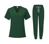 ALMLEU Uniforme Sanitario Mujer Women Jogger Sets Pair Multicolour Suits Uniforms Short Sleeve V-Neck Tops Pocket Pants Set Clothes(Dark Green,S)