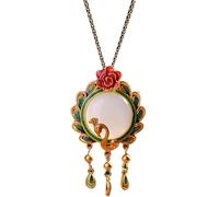 ALMLNLL Collares para Mujer S925 Plata chapada en Oro con Esmalte de Jade hetiano Natural Collar con Borla de Pavo Real Colgante for Mujer Yoga Genuino