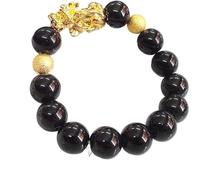 ALMLNLL Pulsera de Hombre Feng Shui PixiuAuténtica Gema Meditación Cristal Reiki Amuleto Suerte Riqueza Proteger de los Malos espíritus Reiki Pulseras for Hombres y Mujeres(Gold)