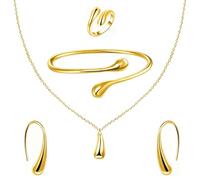 ALMLWIAJ Juego de 4 joyas de oro para mujer, elegante collar de lágrima, pulsera, anillo y aretes para niñas, juego de joyas de gota eterna para su esposa, novia, cumpleaños, aniversario, regalo de