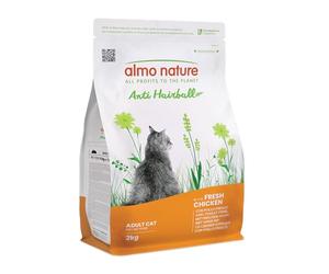Almo Nature Anti Hairball - Croquetas para Gato Adulto con Pollo Fresco, con Mezcla de Fibras Vegetales para Combatir la Formación de Bolas de Pelo - Bolsa de 2 kg