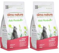 Almo Nature Anti Hairball - Croquetas para Gato Adulto con Salmón Fresco, con Mezcla de Fibras Vegetales para Combatir la Formación de Bolas de Pelo - Bolsa de 400 g (Paquete de 2)