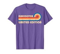 ALMODOVAR Retro 70s 80s Sunset Stripe Camiseta, Hombre, Morado Jaspeado, S