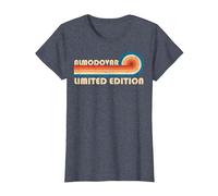ALMODOVAR Retro 70s 80s Sunset Stripe Camiseta, Mujer, Azul Jaspeado, L