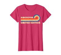 ALMODOVAR Retro 70s 80s Sunset Stripe Camiseta, Mujer, Rojo Jaspeado, 3XL