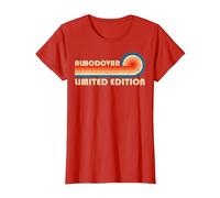 ALMODOVAR Retro 70s 80s Sunset Stripe Camiseta, Mujer, Rojo, L
