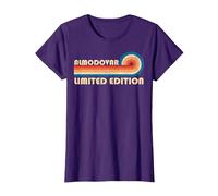 ALMODOVAR Surname Retro Vintage 80s 90s Birthday Reunion Camiseta, Mujer, Morado, L
