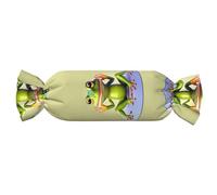 Almohada cilíndrica con forma de caramelo con estampado de rana divertida, cojín de espalda ajustable para el cuello, almohada de viaje de espuma viscoelástica