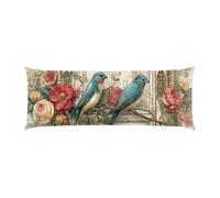 Almohada Corporal 30x90cm Larga cojin Flores de pájaro Azul - Almohada Embarazada - Almohadas Corporal para Dormir de Lado Extra Larga, para Espalda y Caderas Terciopelo Funda Cojin m-545