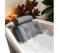 Almohada de Bañera Lujo para Espalda y Cuello - Cojín de Baño con Ventosas, Secado Rápido, Malla Transpirable - Jacuzzi para Bañera, Almohada Piscina, Accesorios Bañera Gris