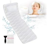 Almohada de baño de cuerpo completo antideslizante para bañera de spa con 13 ventosas, bolsa de lavandería, cojín de almohada para reposacabezas, cuello, hombros y respaldo, 50 x 16 x 1 pulgadas