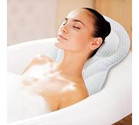 Almohada de baño ergonómica 4D para el cuello y la espalda, cojín de baño con tecnología de malla de aire, se adapta a todas las bañeras, jacuzzis y spa en casa (blanco)