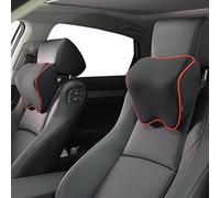 Almohada de Cuello de Coche de 2 Piezas, Almohada de Cabeza de Coche Suave, Correa Ajustable, Espuma de Memoria al 100% y Manga extraíble Respirable (Cuerda Lateral Roja)