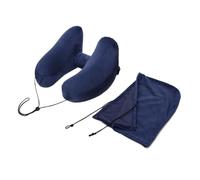 Almohada de cuello de espuma viscoelástica en forma de U, ajustable, portátil, multifuncional, para dormir, protección de masaje (azul)