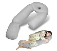 Almohada de embarazo para dormir, almohada corporal en forma de U de 51 pulgadas con diseño de perforación de oreja, almohada de maternidad gris para dormir de lado, espalda, cadera y vientre, diseño