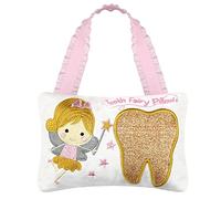 Almohada de Hada de los Dientes con Bordado de Niña, Dientes Dorados Brillantes, Bolsillo para Colección de Recuerdos, Regalos para Niños (Gold)