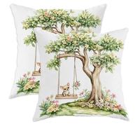 Almohada De La Cubierta 45X45Cm Juego De 2 Fundas Cojines Cremallera Oculta Funda Almohada para Coche Porche Aire Libre Columpio De Árbol con Flores De Lindo Perro Chihuahua En Primavera