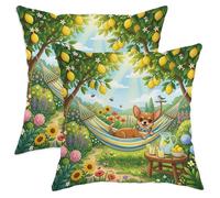 Almohada De La Cubierta 45X45Cm Juego De 2 Fundas Cojines Cremallera Oculta Funda Almohada para Coche Aire Libre Jardín Planta De Flores De Lemon del País del Perro Chihuahua