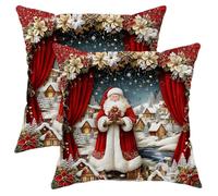 Almohada De La Cubierta Cabañas De Santa Claus con Copos De Nieve Navidad Roja Fundas para Cojines 2 Decorativa Suave Fundas Cojines para Sofá Coche Silla 45X45Cm