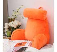 Almohada de lectura para sofá cama, cojín de respaldo con brazos, cojín lumbar con soporte de cuello desmontable para silla de oficina/suelo, 75 x 50 cm (naranja)