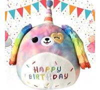 Almohada de Peluche de Perro, 25 cm Happy Birthday Muñeco de Peluche de Unicornio Relleno, Rainbow Dog Soft Toys, Muñeco de Feliz Cumpleaños, Cute Plush Pillow, Regalo de Cumpleaños para Niños
